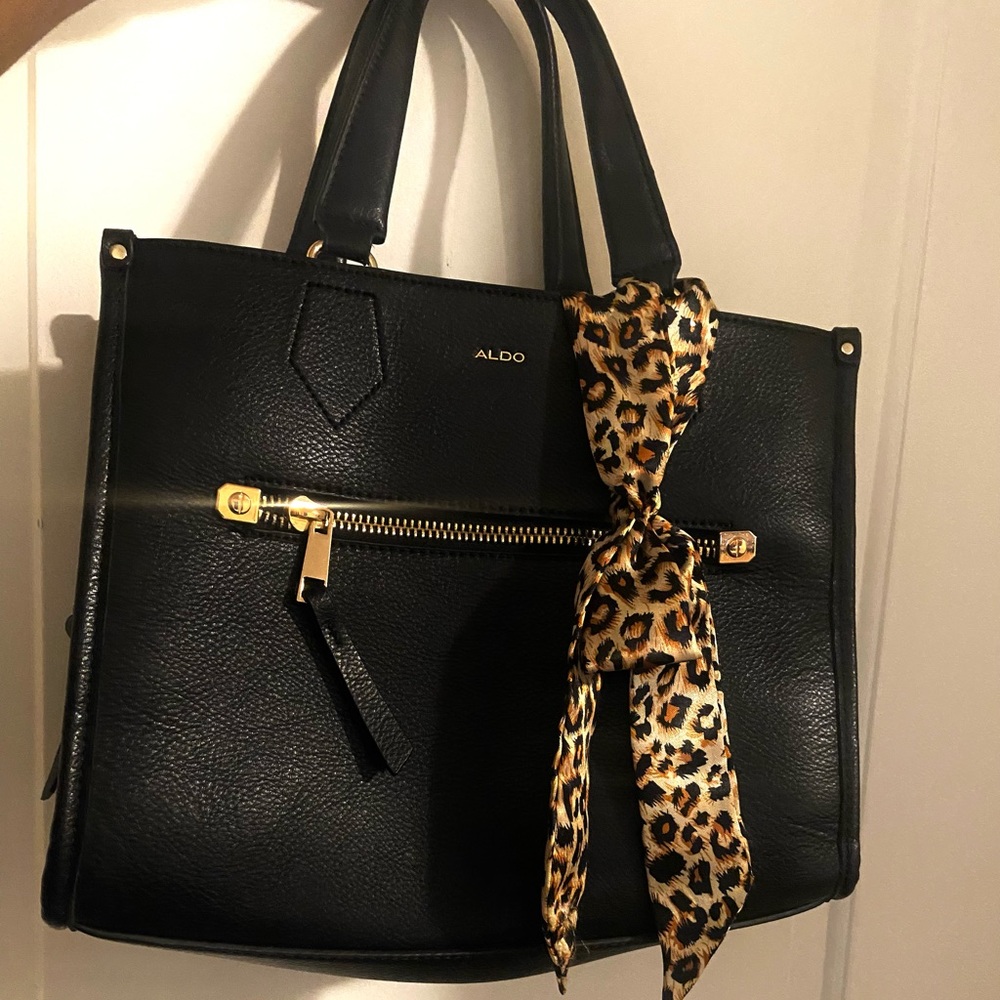 Black ALDO Purse With Cheetah/Leopard Scarf/Satchel